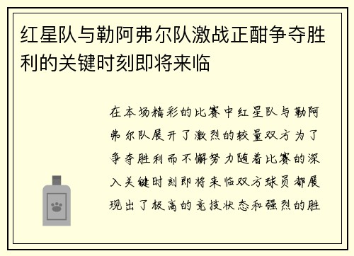 红星队与勒阿弗尔队激战正酣争夺胜利的关键时刻即将来临