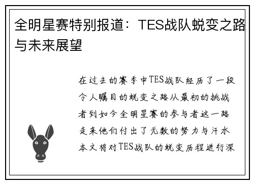 全明星赛特别报道：TES战队蜕变之路与未来展望